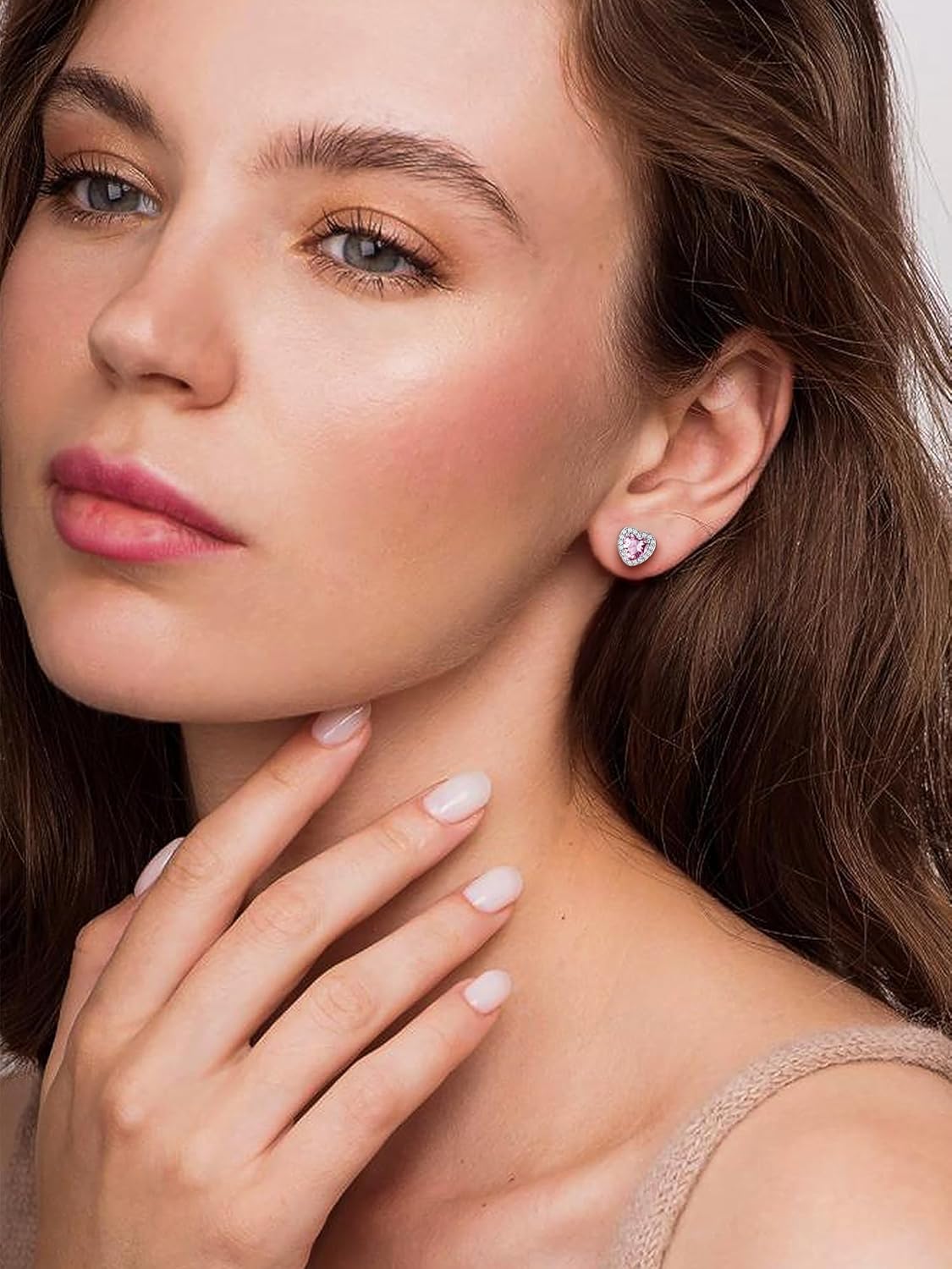 Dainty Sterling Silver Birthstone Stud Earrings, Heart Crystal Stud Earring, Jan - Dec Birthday Gift for women/Come with Box - Image 2