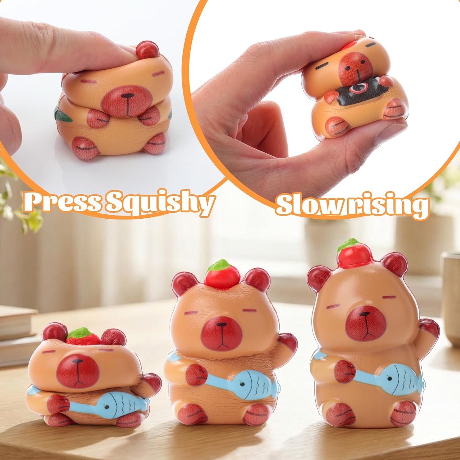 24 Sets Valentine's Capybara Party Favor Gifts Include 24 Capybara Squeeze Slow Rising 24 Positive Cards Transparent Bags for Valentines Goodie Bag Fillers Rewards