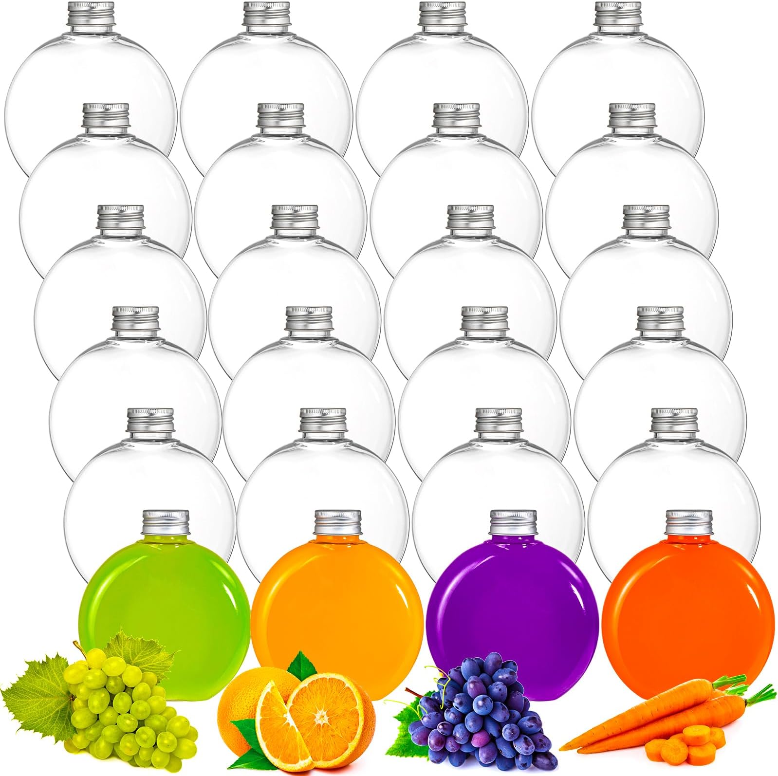 Elsjoy 24 Pack 10 oz Plastic Juice Bottles with Caps, Small Flat Plastic Bottles Reusable Clear Empty Beverage Containers, Leak Proof