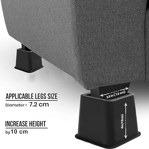 Miniatura 5 de Elevadores de muebles de cama ajustables, elevadores de cama apilables en alturas de 4, 6 o 9 pulgadas, elevadores de muebles resistentes para el