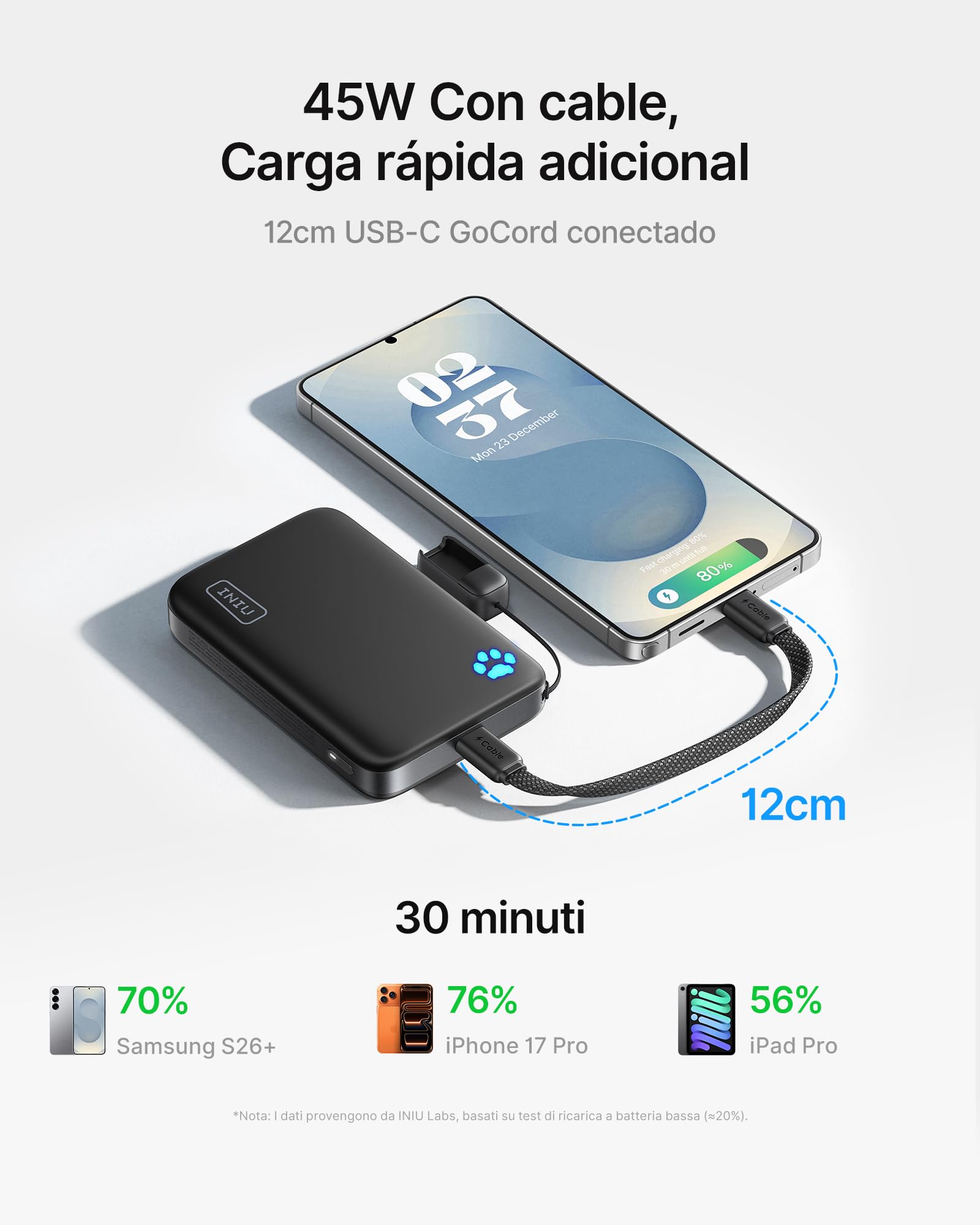 INIU Compacta Power Bank para MagSafe, 10000mAh Certificación Qi2.2 Inalámbrica 25W