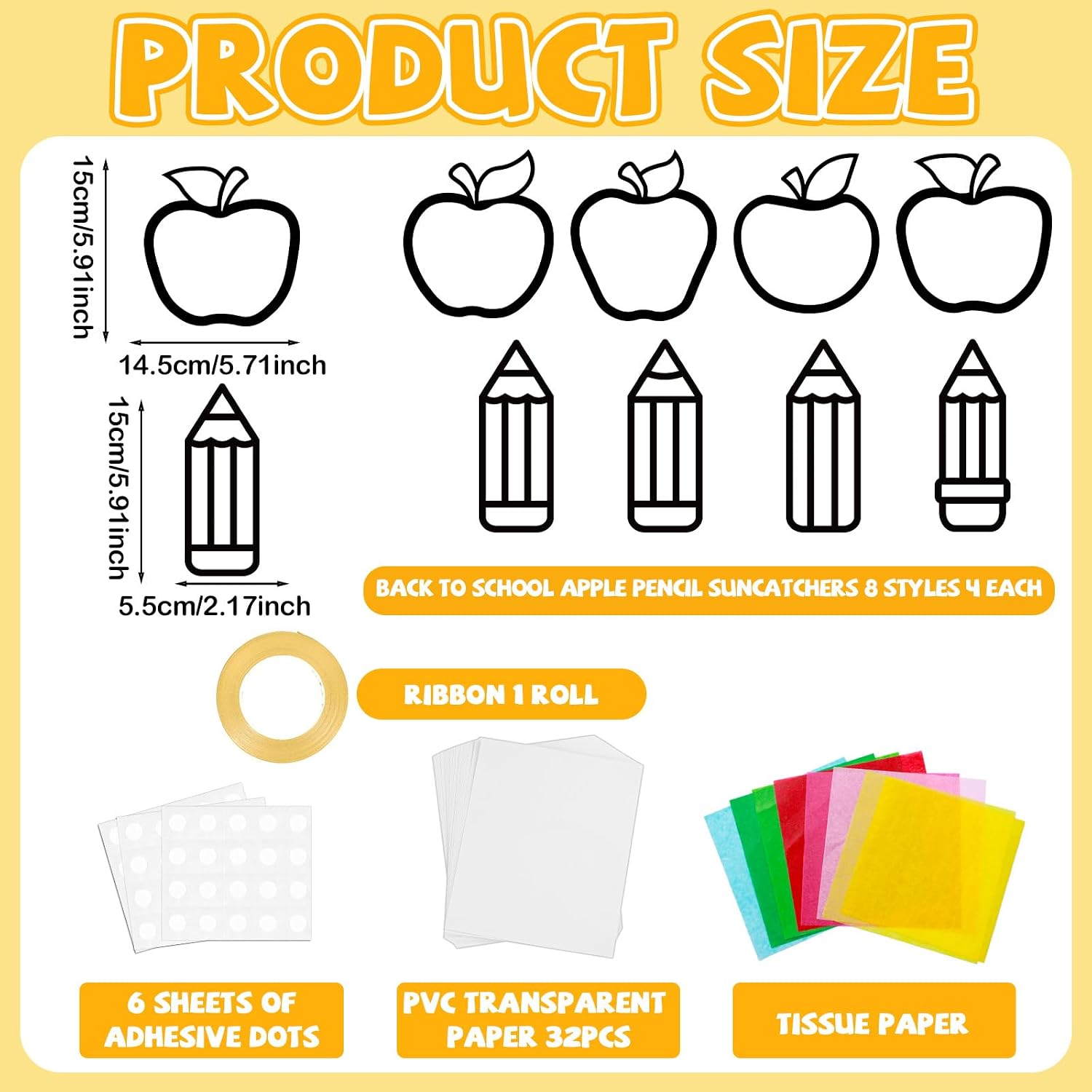 32 Sets Back to School Apple Pencil Suncatchers Craft Kit DIY Window Stained Glass Effect First Day of School Paper Craft Home Classroom Decoration Kid Birthday Gift Creative Art Project Activity Game image 2