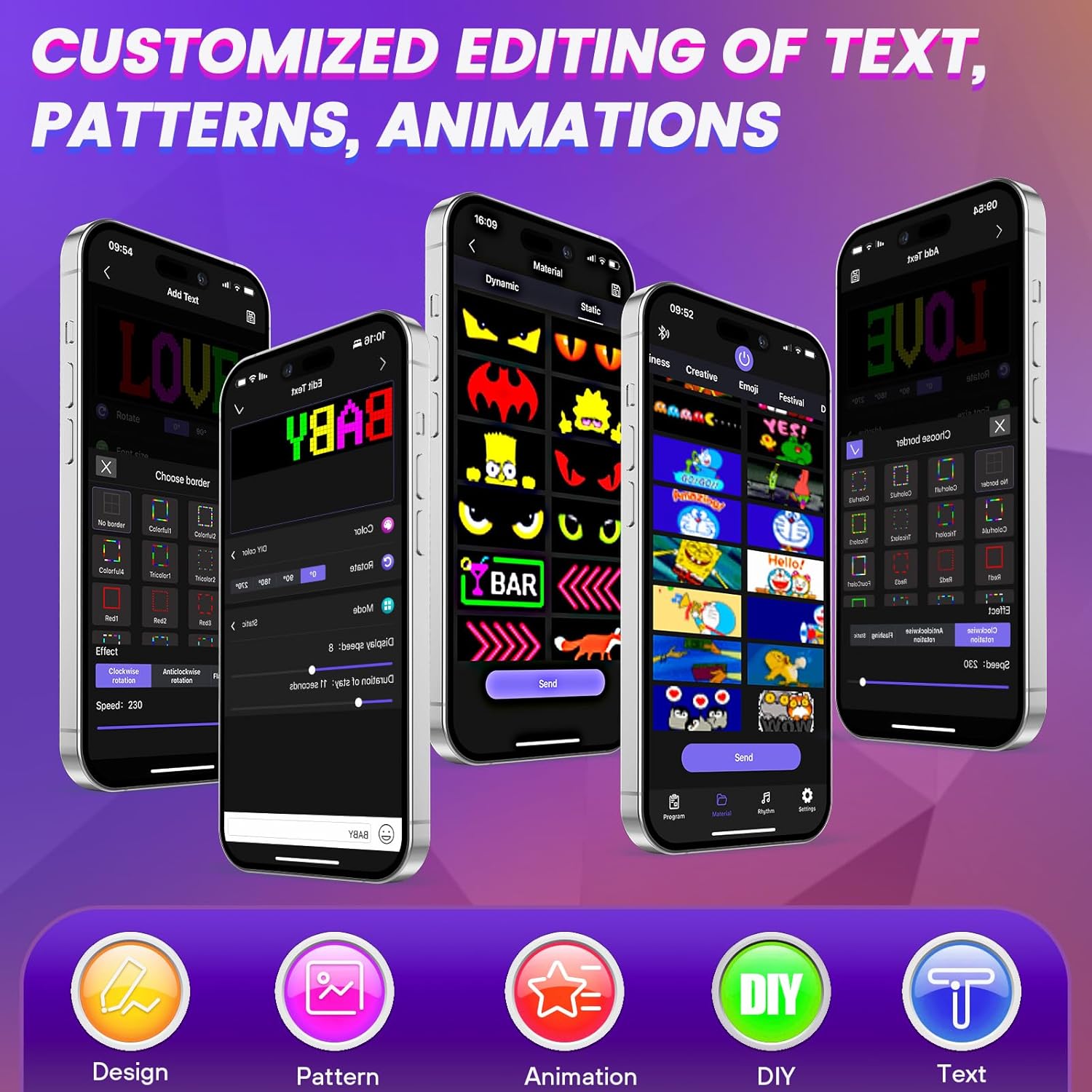 Rayhome Full Color Dual Row Programmable LED Sign, 24.6''x6.3'' Flexible 5V/2A USB Bluetooth APP Control LED Signs Custom Text Message Pattern Scrolling LED Display for Car Store.