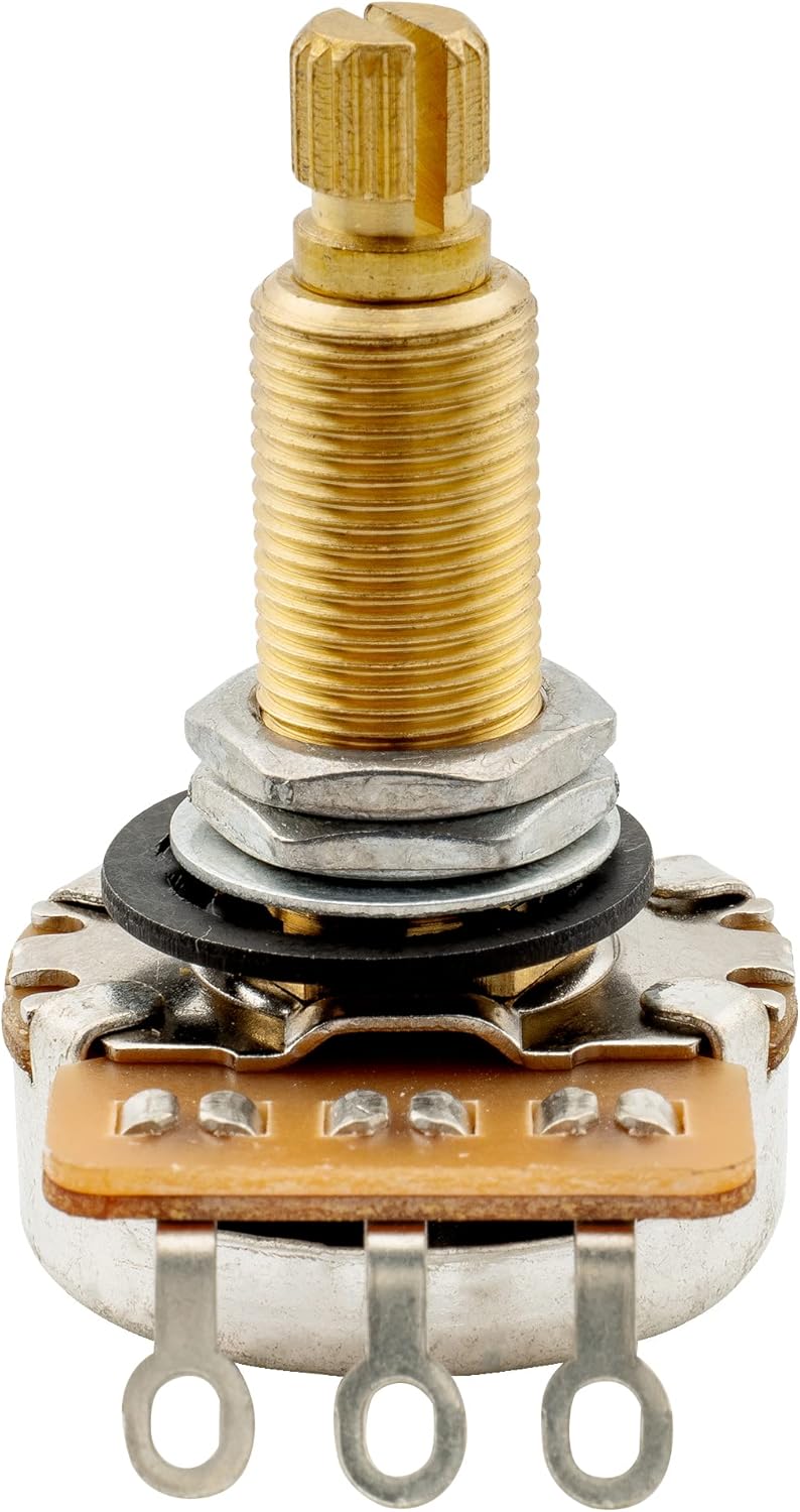 Musiclily Pro HD A500K Pots Brass Metric Split Long Shaft 19mm Audio Taper Potentiometers for Electric Guitar Bass (Set of 10)