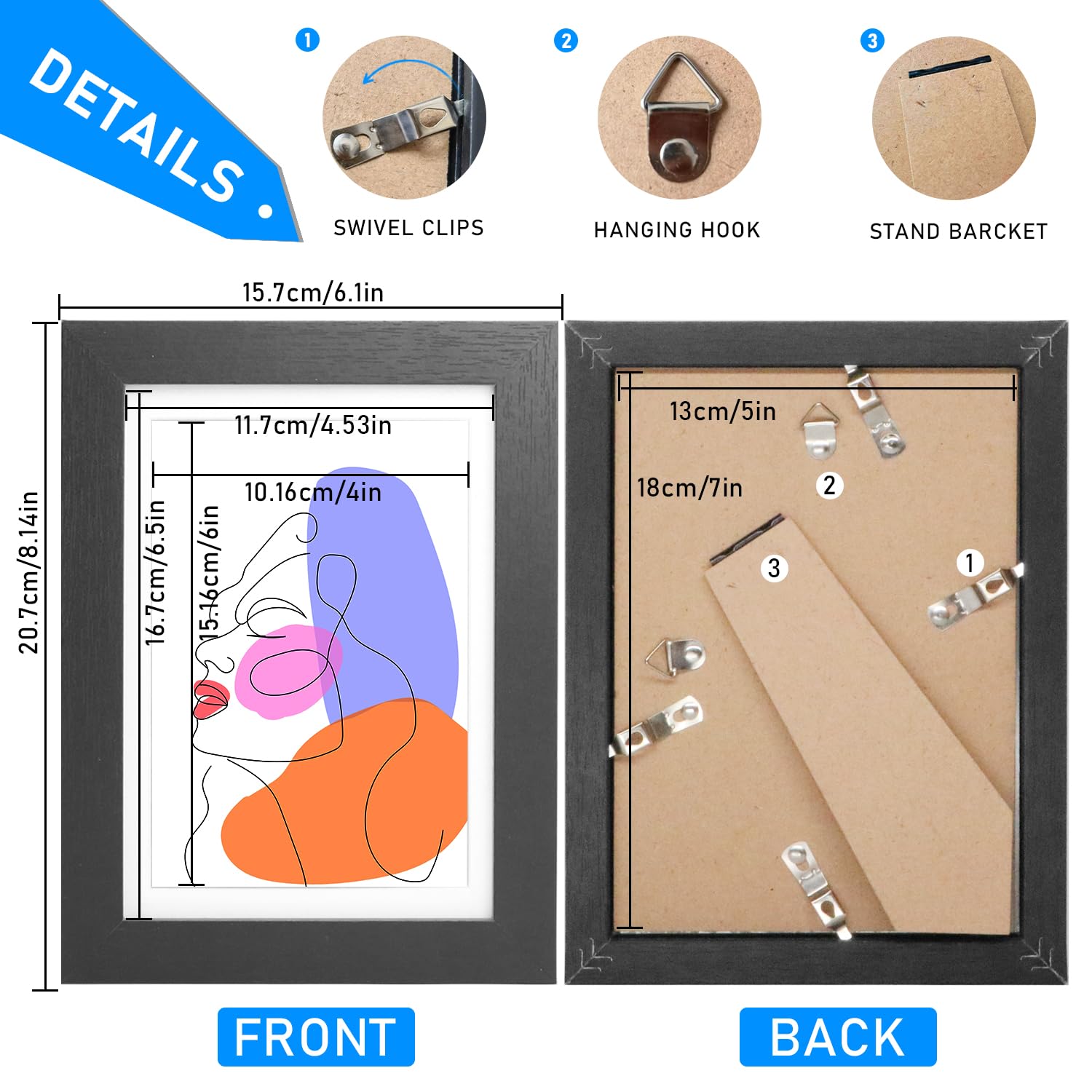 Zueyunstoo 7x5 Picture Frames, Pack of 2 Black 7x5 Photo Frames, 5x7 Frame with mount, Wall Mounted and Freestanding - Image 2