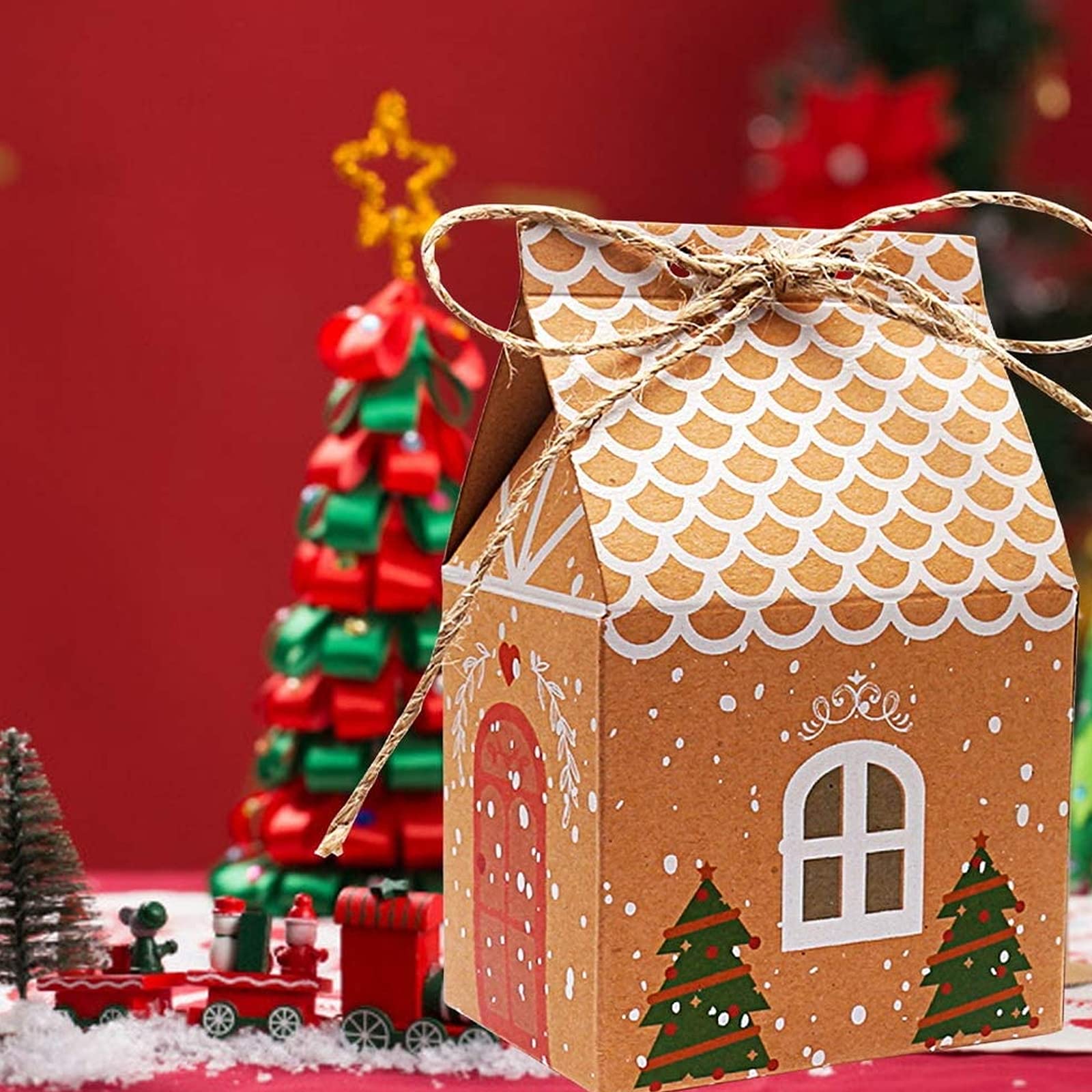 72 Weihnachts-Geschenkboxen – Hausform Aus Kraftpapier | Süßigkeiten- & Plätzchenboxen Zum Selberfüllen