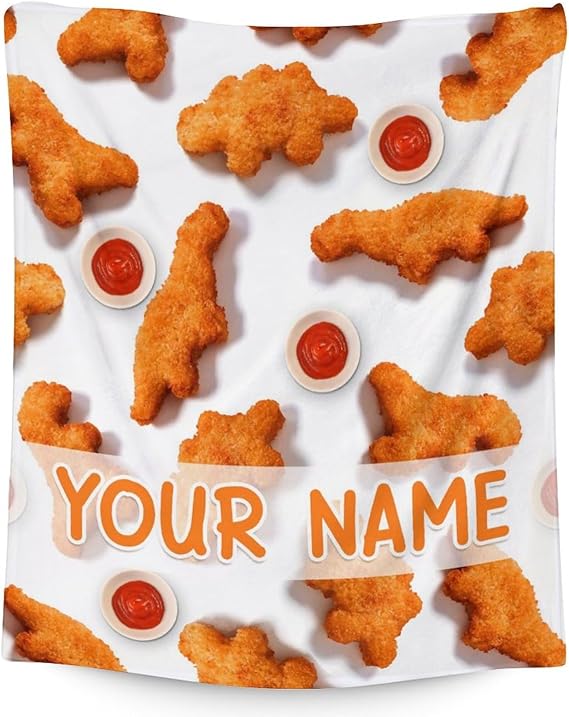 Mercuryelf Custom Dinosaur Chicken Nugget Blanket - Soft, Fuzzy & Warm - 50x60 Inches Flannel Throw Blankets for Living Room, Sofa - White Novelty Throws Gift for Teens