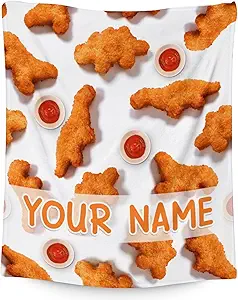 Mercuryelf Custom Dinosaur Chicken Nugget Blanket - Soft, Fuzzy & Warm - 50x60 Inches Flannel Throw Blankets for Living Room, Sofa - White Novelty Throws Gift for Teens