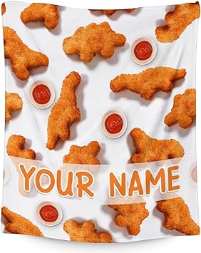 Mercuryelf Custom Dinosaur Chicken Nugget Blanket - Soft, Fuzzy & Warm - 50x60 Inches Flannel Throw Blankets for Living Room, Sofa - White Novelty Throws Gift for Teens