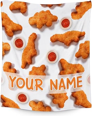 Mercuryelf Custom Dinosaur Chicken Nugget Blanket - Soft, Fuzzy & Warm - 50x60 Inches Flannel Throw Blankets for Living Room, Sofa - White Novelty Throws Gift for Teens