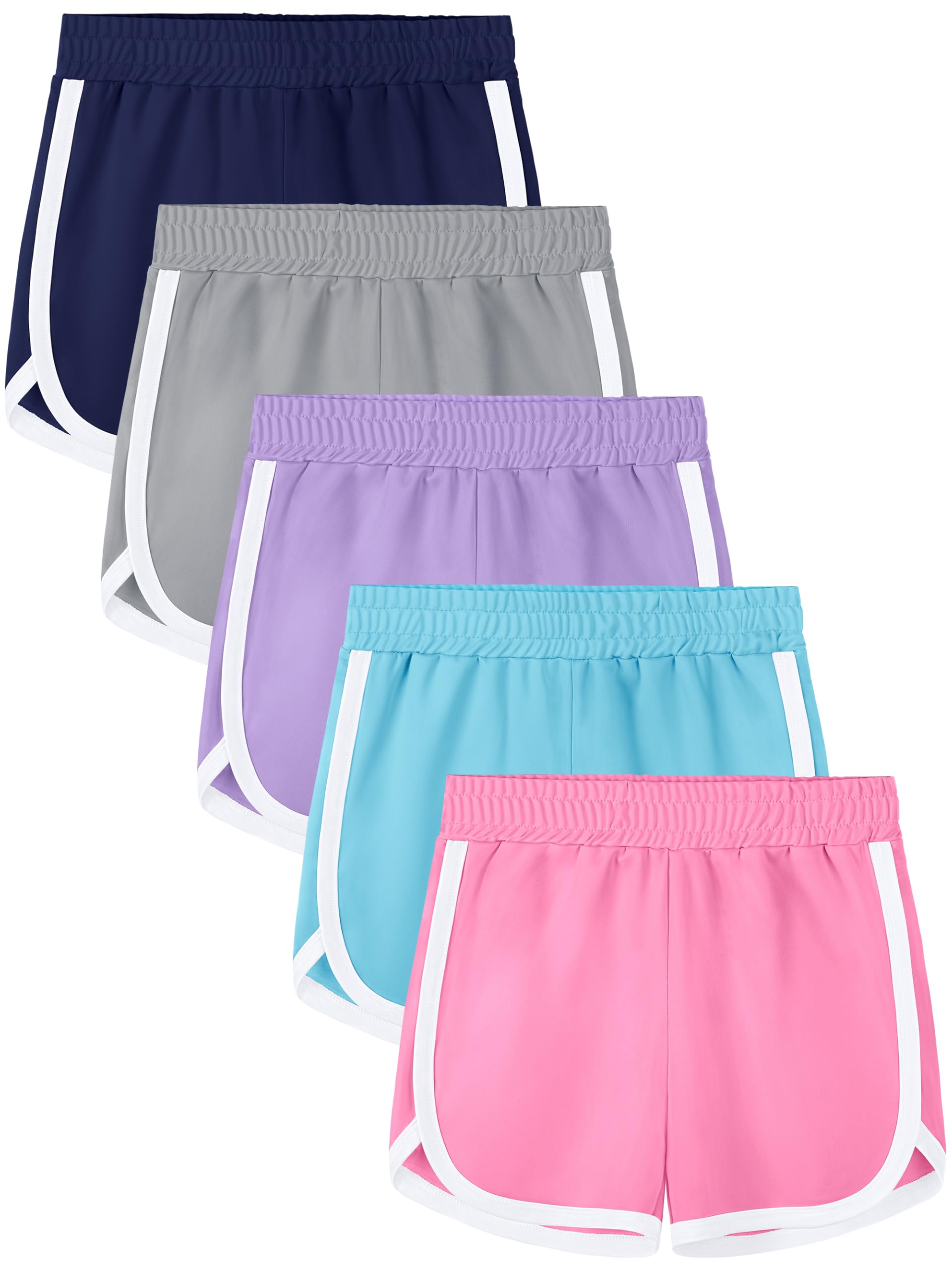 Aikuco 5 Packs Girls Shorts Toddler Soccer Athletic Running Dolphin Active Gym Workout Kids Quick Dry Shorts for Girls