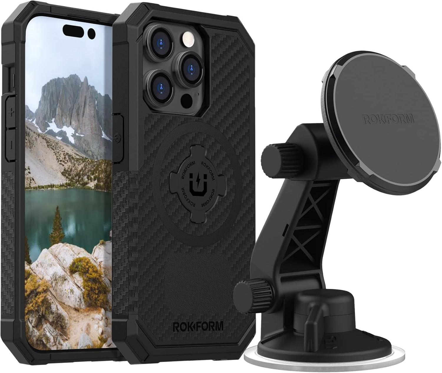 Rokform - iPhone 14 Pro Rugged Case + Magnetic Windshield Suction Phone Mount