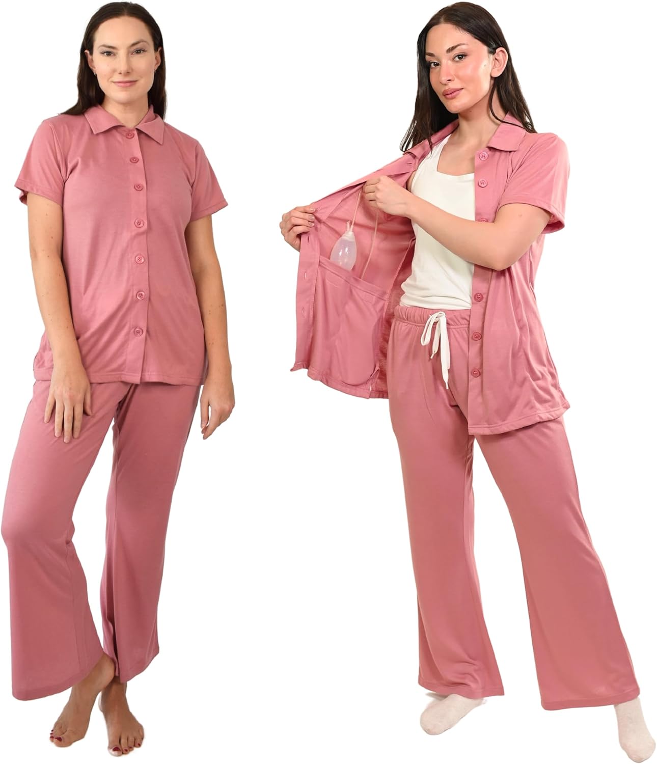 Inspired Comforts Post Surgery Mastectomy Recovery Pajamas Set with Internal Drainage Pockets