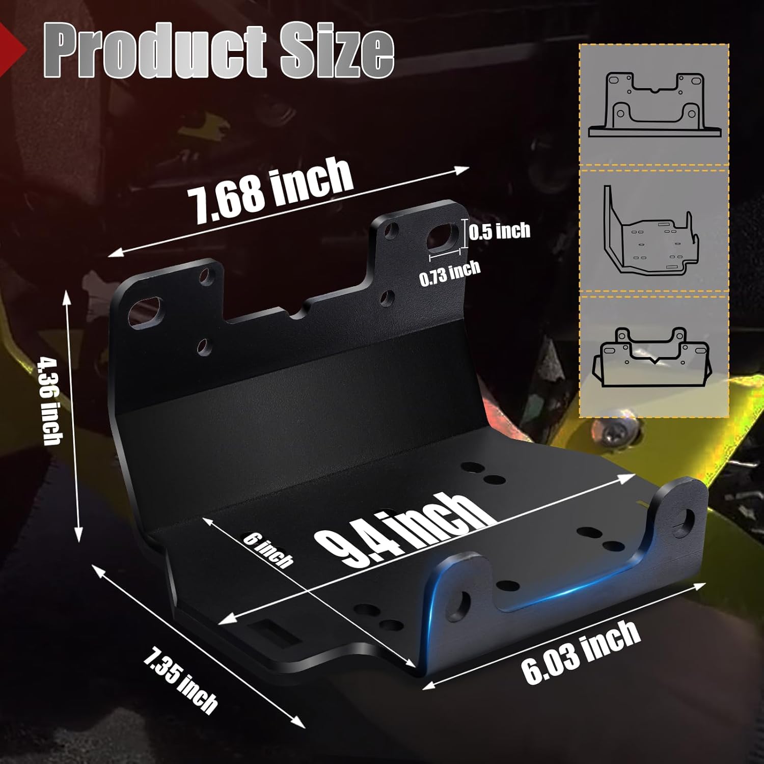 Winch Mount Plate Bracket Kit for 2016 - 2024 Yamaha Grizzly/Kodiak 700, Premium Solid Steel, Matte Black, Replaces OEM No. 101275