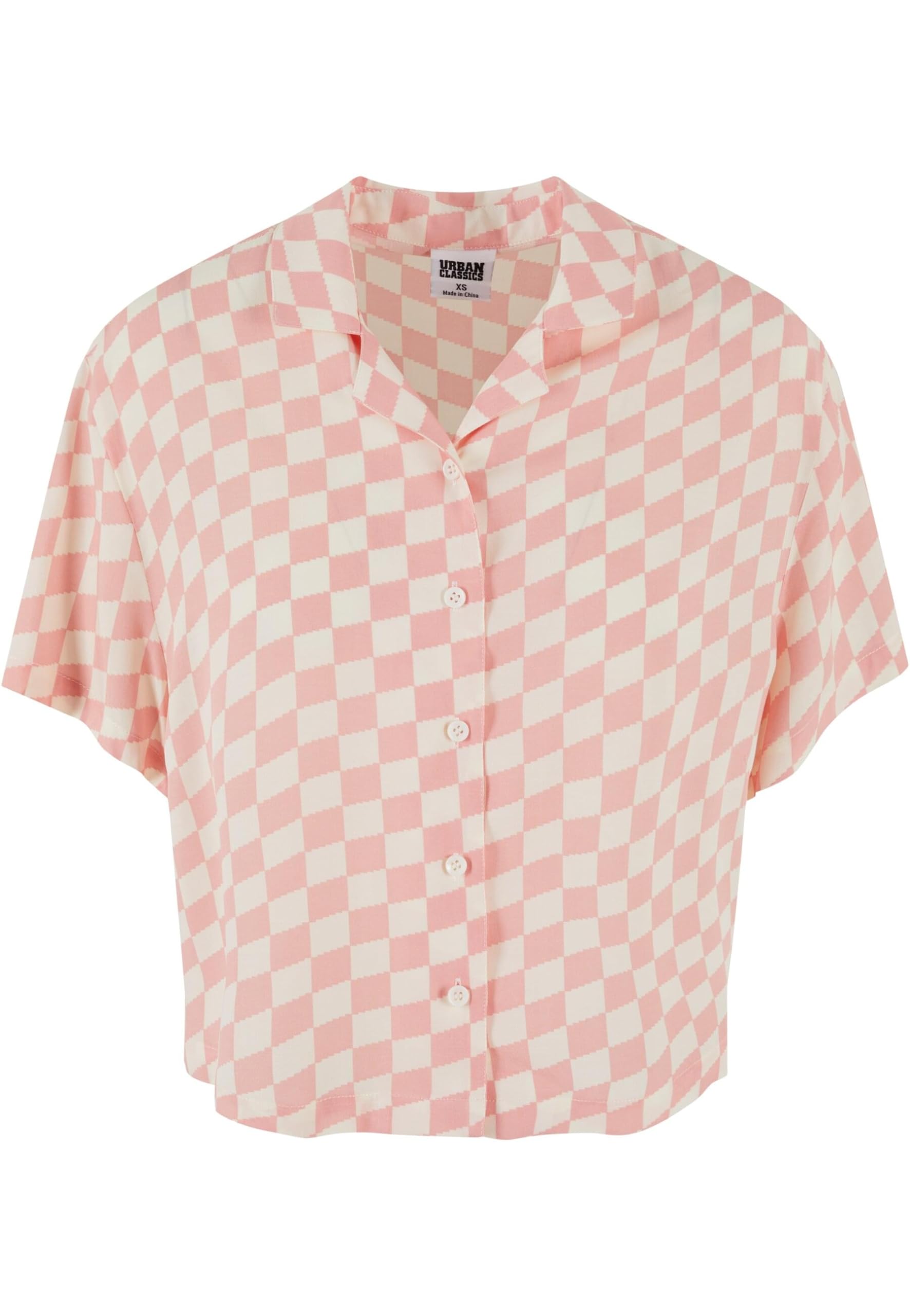 Urban Classics Women's Lemonade Pink Check Tb4365- Viscose Resort Shirt T, Large