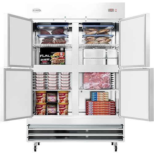 KoolMore RIF-2D-SSHD Commercial Stainless-Steel Reach-in Freezer with Half Door Access for Restaurant, Cafe, and Frozen Food Storage, Large 47 Cu. Ft. Capacity, Heavy Duty Kitchen Use, 4, Silver