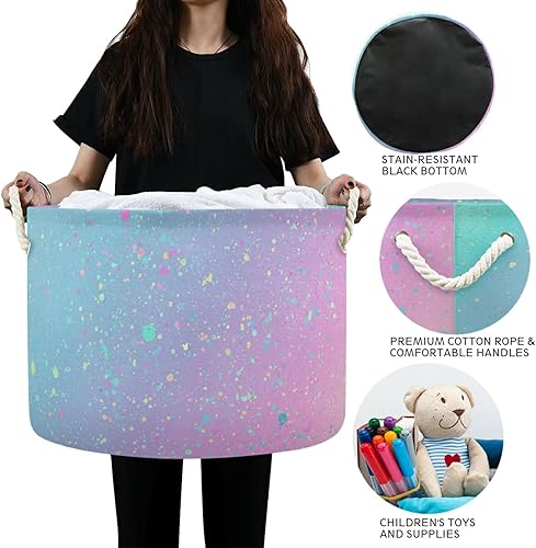 Miniatura 6 de Cesta de almacenamiento grande con fondo de unicornio con caja de almacenamiento de juguetes de arco iris, cubos organizadores con asas, cesta de