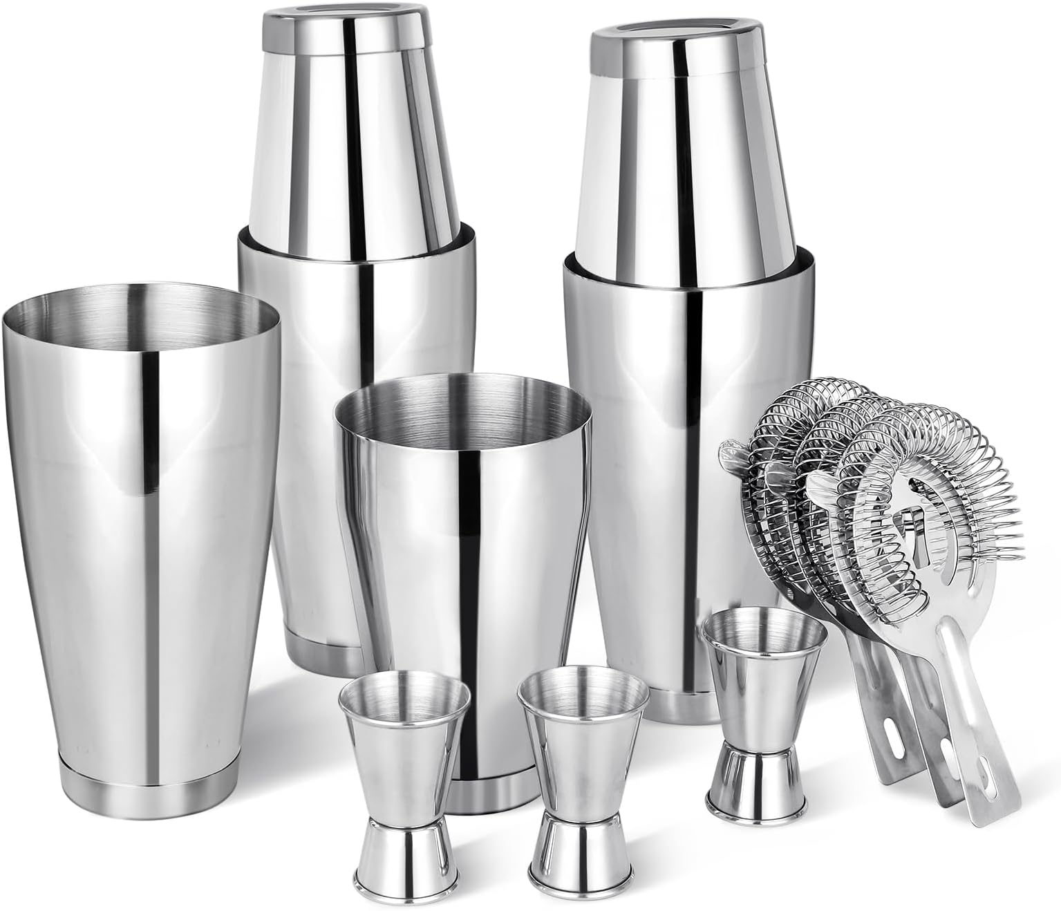 Mwellewm Cocktail Shaker Set Bartender Kit, 12 Pcs Boston Drink Shaker with Strainer Bartending Martini Shaker Tin with 18oz & 28oz Mixed Alcohol Shaker Stainless Steel Bar Tool for Beginner