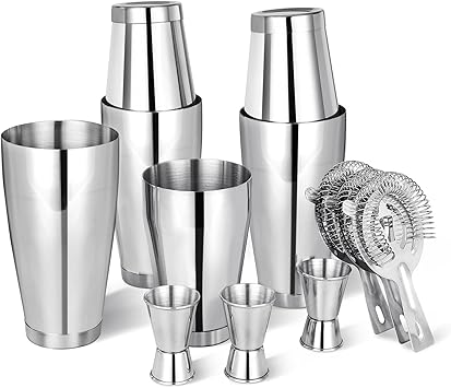 Mwellewm Cocktail Shaker Set Bartender Kit, 12 Pcs Boston Drink Shaker with Strainer Bartending Martini Shaker Tin with 18oz & 28oz Mixed Alcohol Shaker Stainless Steel Bar Tool for Beginner