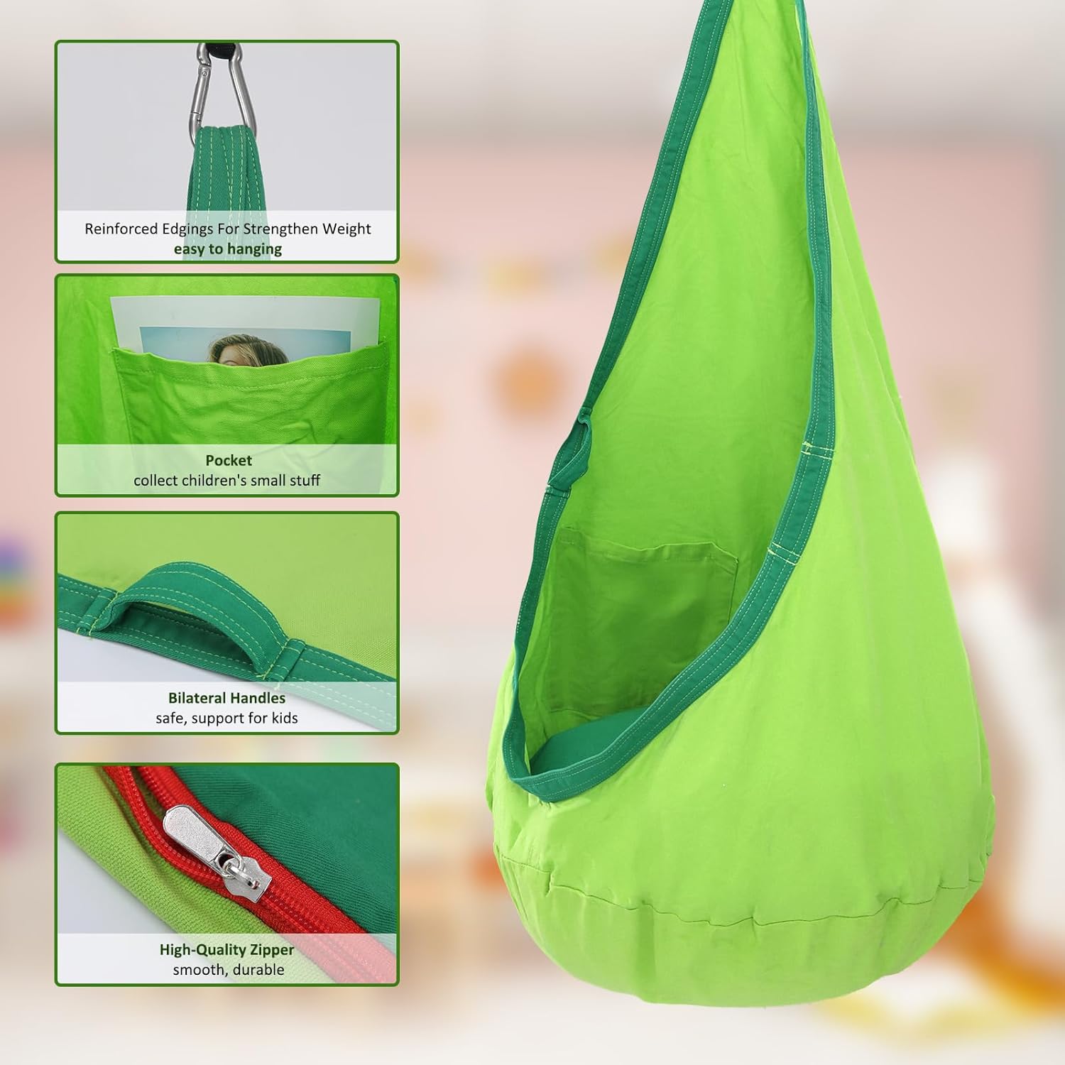 YAERSI Kids Pod Swing Seat, Cotton Hammock Chair with PVC Inflatable Cushion,Sensory Swing for Indoor and Outdoor Play Portable