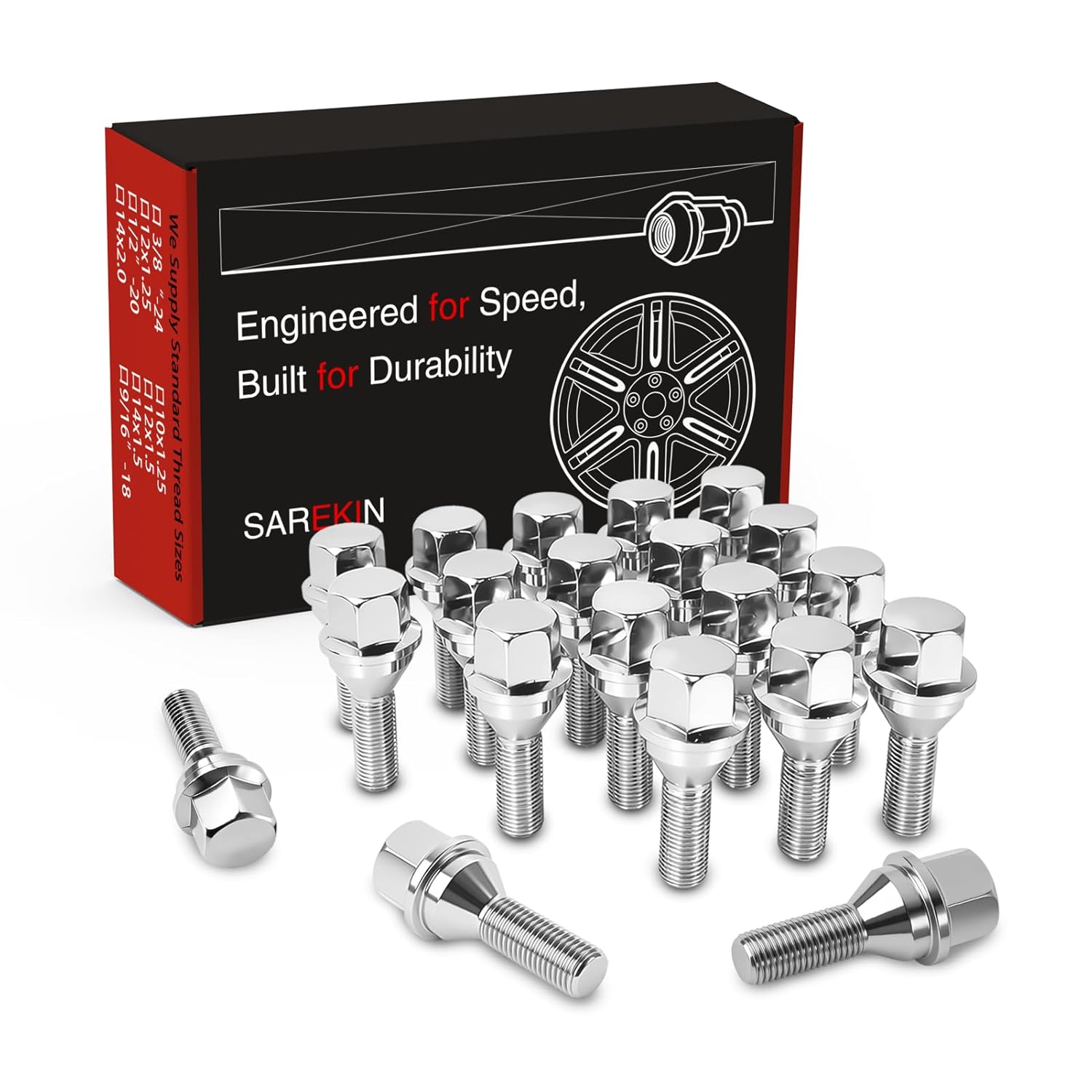 M12x1.25 OEM Lug Bolts, Fit for 2015-2022 Jeep Renegade, 2018-2022 Compass, 2014-2022 Cherokee, 28mm Shank One-Piece Wheel Lug Bolt, 19mm Hex Stock Stud, Cone Seat(20Pcs, Chrome)