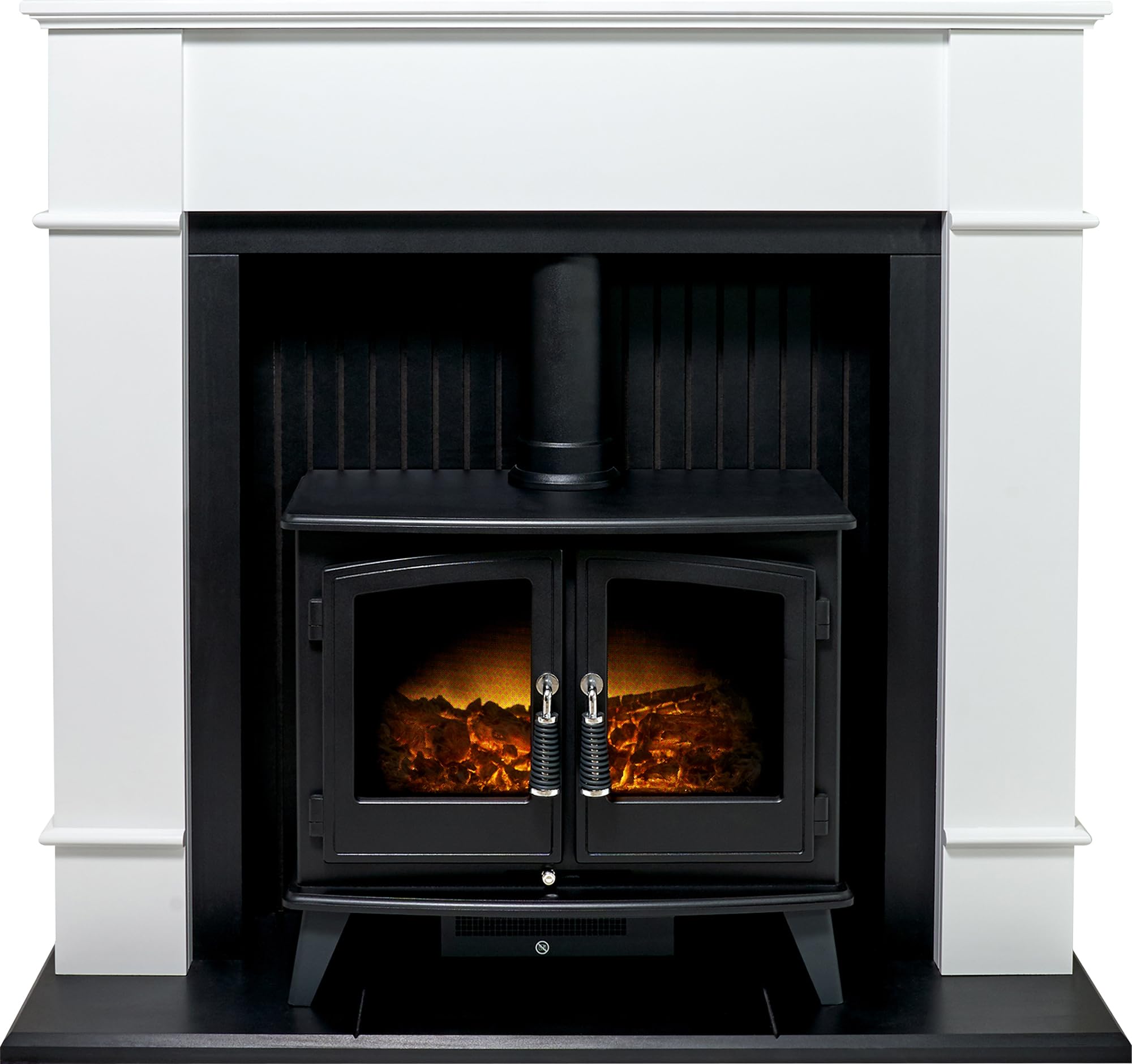 Adam Fires & Fireplaces Oxford Stove Suite In Pure White With Woodhouse & Electric & Stove
