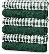 100% cotton pack of 6 Green Kitchen towel. Cotton tea towels for Household essential, High absorbent Soft t towels & Dish cloths for washing up and drying dishes