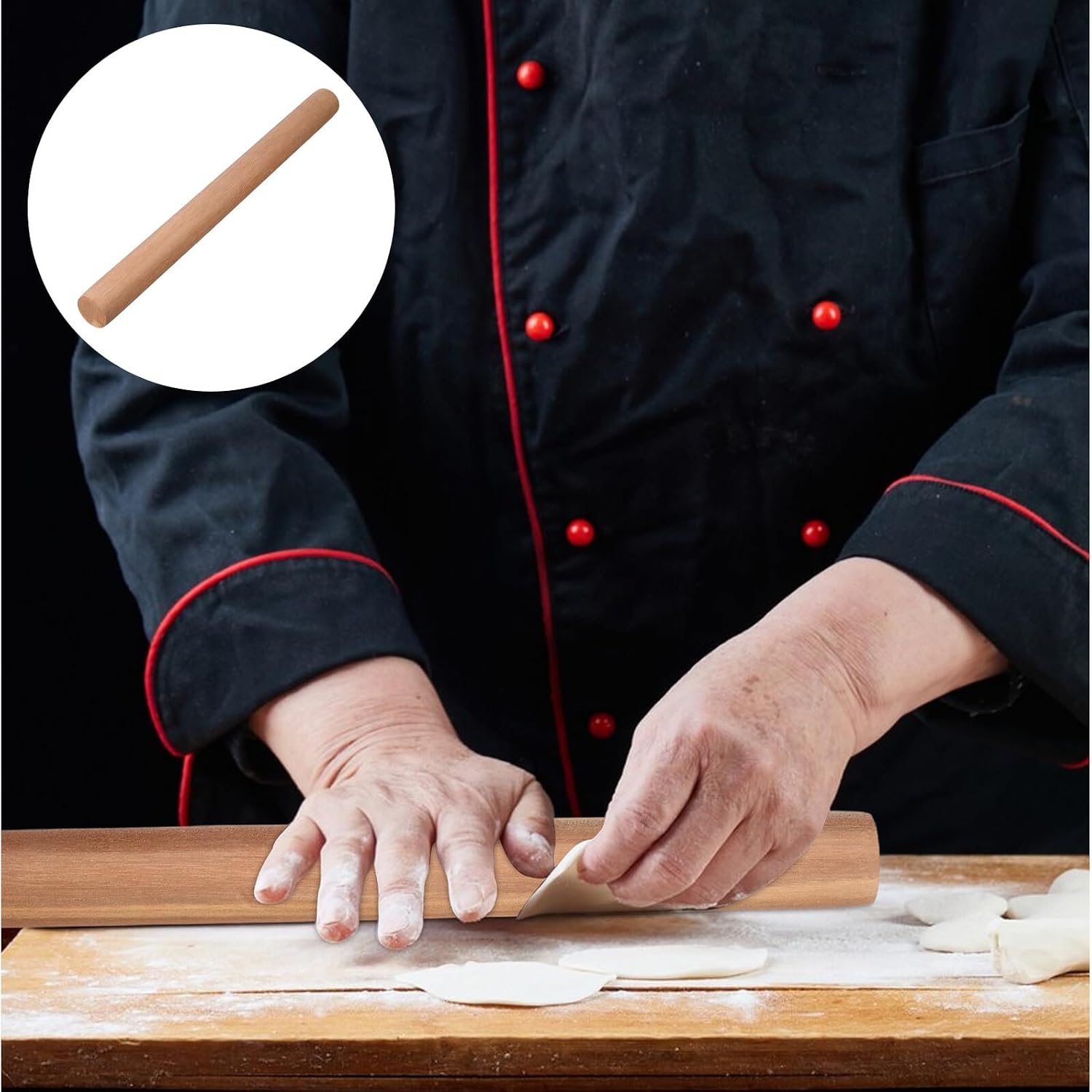 Wooden Dough Roller Pin 38cm Solid Ebony Wood Baking Rolling Pin for Pizza Pastry Cookie Dough Baking Tool Household Kitchen Accessory