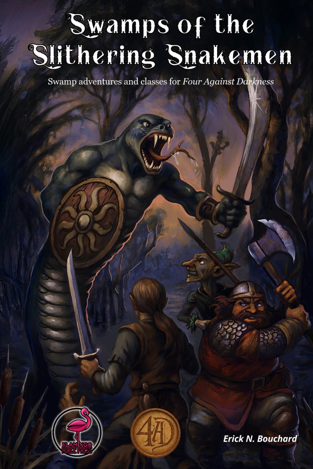 Swamps of the Slithering Snakemen: Swamp adventures and classes for Four Against Darkness