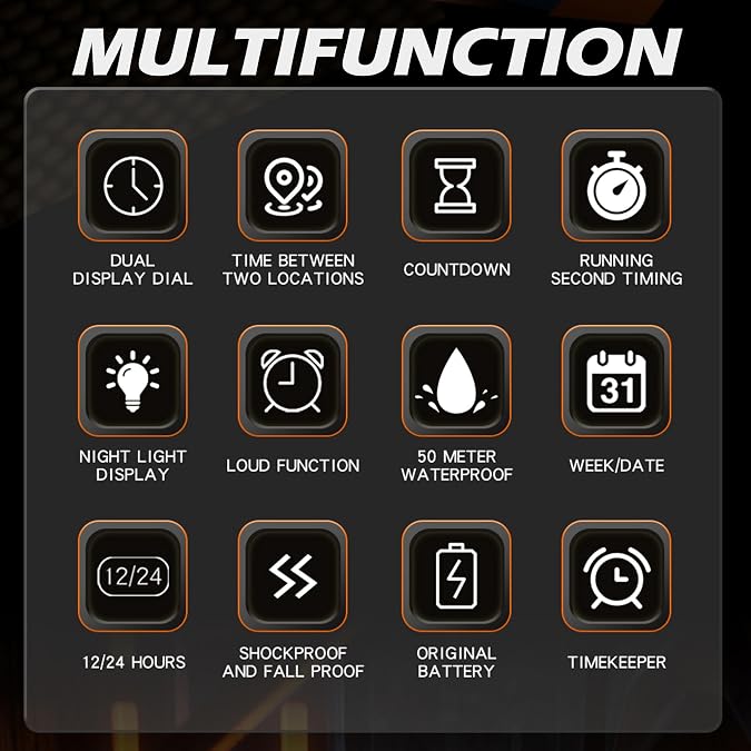 Mens Watches Unique Watches for Men Digital Waterproof Watch Sports Alarm Stopwatch Tonneau Design Punk Analog Wrist Watch Calendar Dual Time Display Silicone Band