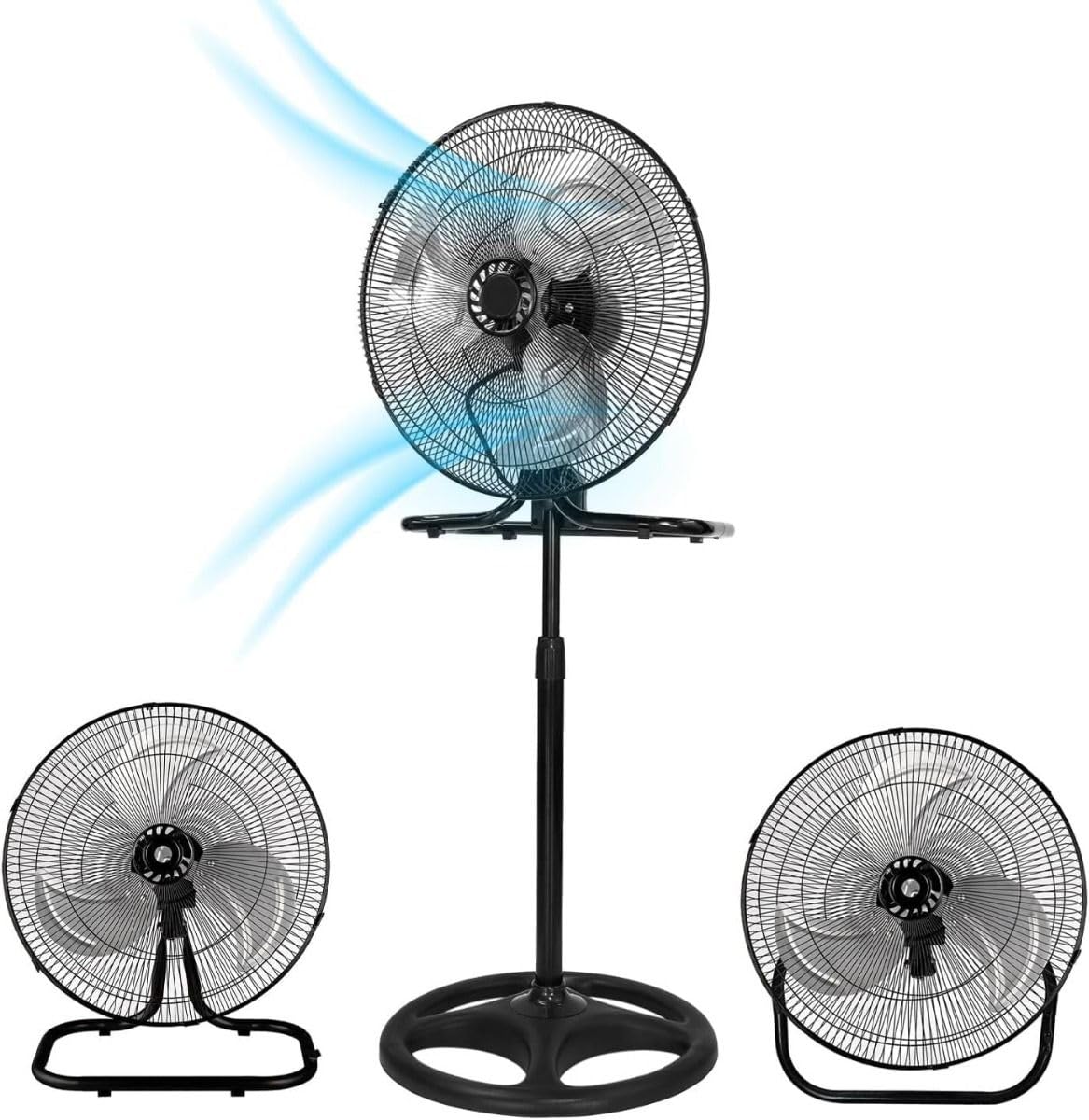 Johnson Triplo Ventilatore 3 in 1 da Piantana, Tavolo e Parete, 43 cm, Oscillante, Metallo, Elettrico, 3 Velocità, 120 cm Altezza, Inclinazione Regolabile