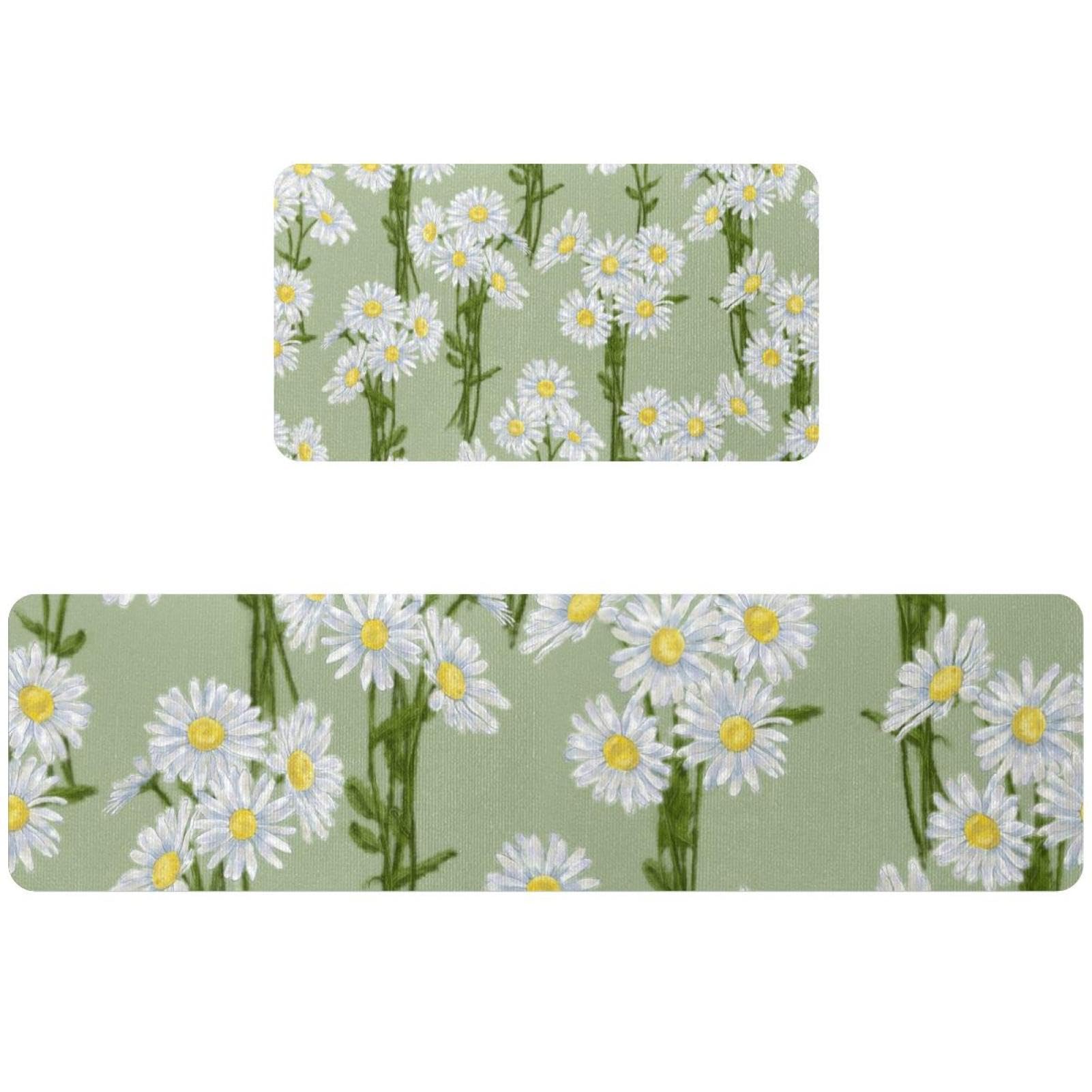 Tapete absorbente de cocina lavable con base antideslizante y diseño floral de dos piezas
