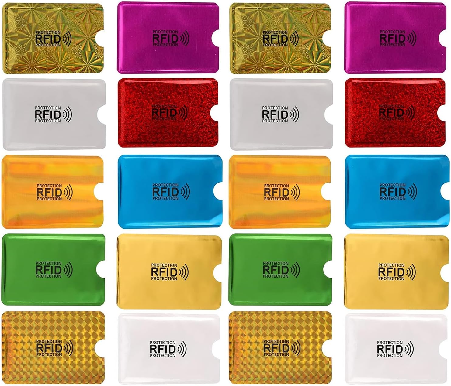 RFID Blocking Sleeves (10 Credit Card Protector Holders in 10 Colors), Identity Theft Protection Secure Sleeve for Credit Cards, Debit Card 20PCS