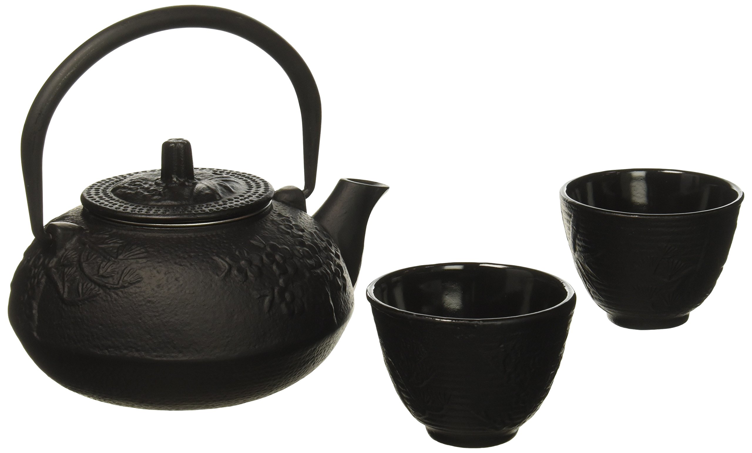 M.V. Trading New Star International T8160 Cast Iron Bamboo Tea Set with Trivet, 21 oz, Black