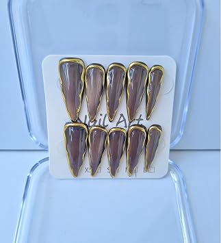 Handmade Press on Nails Almond Nails Press ons Long Silver Edge Designs Cat Eye Fake Nails Glossy Artificial Nails for Women 10PcsSize M Y02
