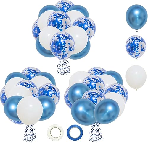 Miniatura 6 de Globos metálicos azules, globos de confeti azul y globos blancos, 50 globos azules para fiesta de cumpleaños, baby shower, con confeti adicional y