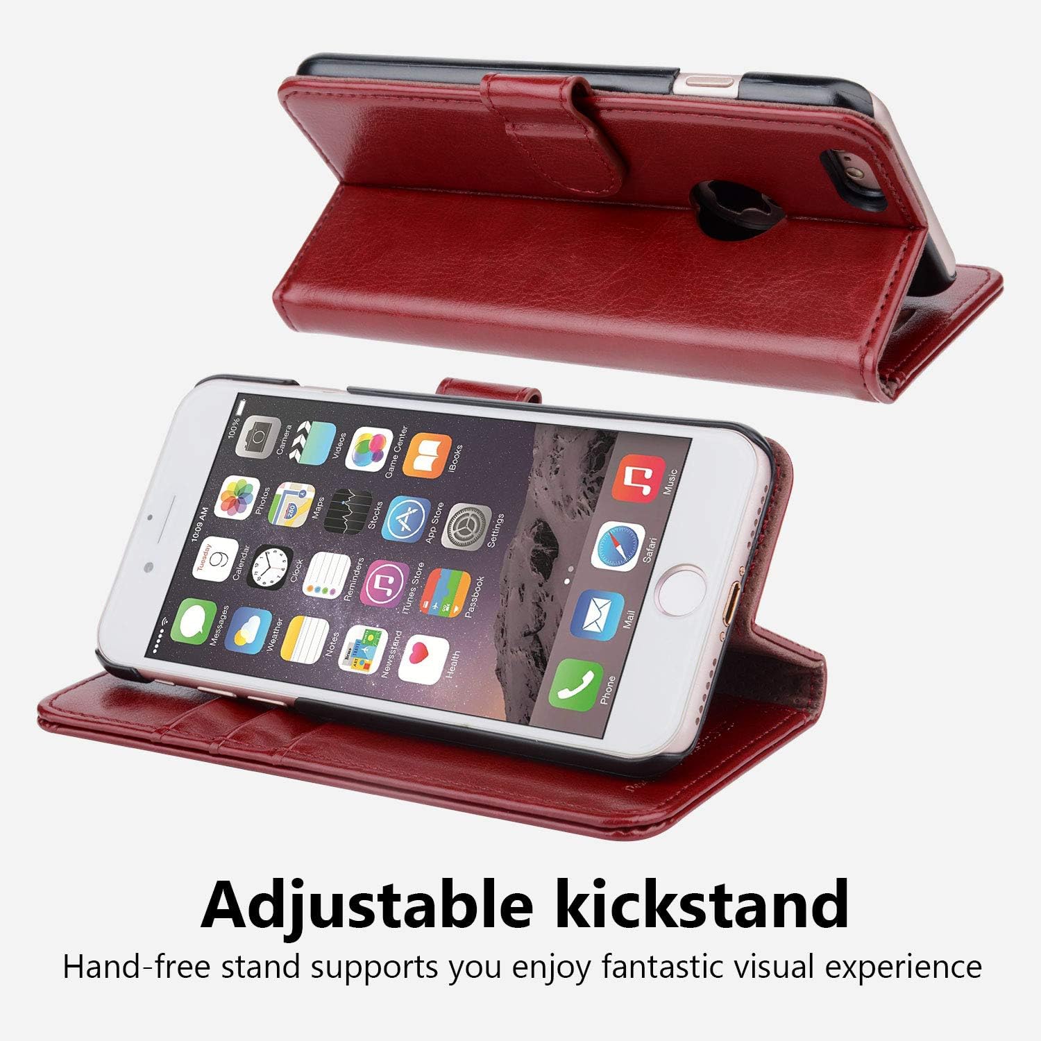 OCASE iPhone 6S Case [Free Screen Protector Included] Leather Wallet Flip Case Compatible for iPhone 6 / 6S Devices - Red
