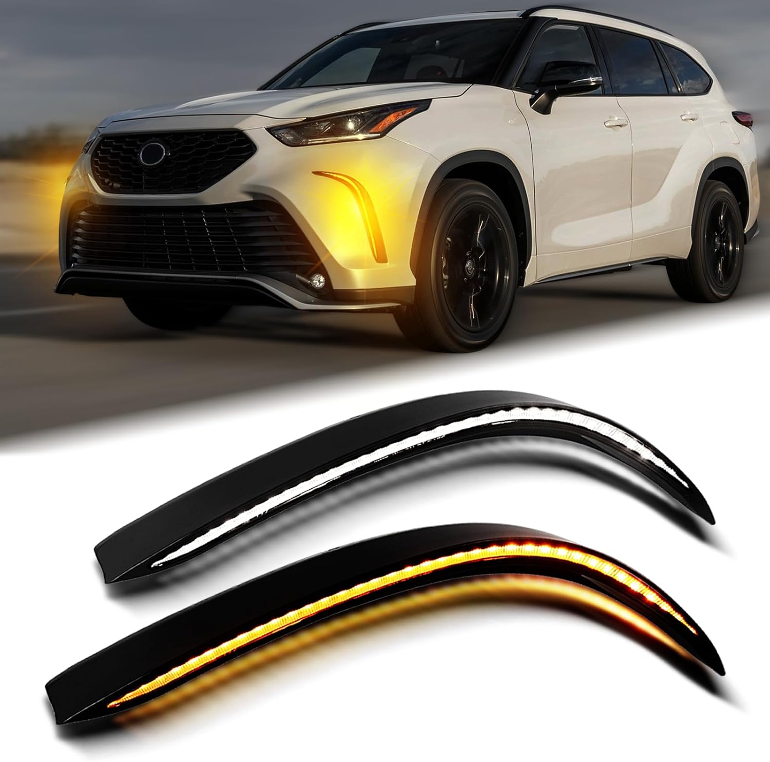 Switchback LED Front Bumper Fog Light Daytime Running Lamp Dynamic Sequential Turn Signal White/Amber For Toyota Highlander 4TH 2021 2022 2023 XSE