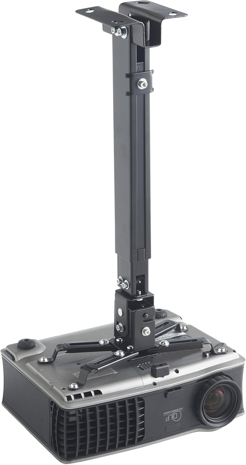 VonHaus Universal Adjustable Ceiling Projector Mount Wall Bracket with 25.5” Extending Arm - Full Motion Tilt and Swivel 30 Degrees – 22lb Max Weight - Black