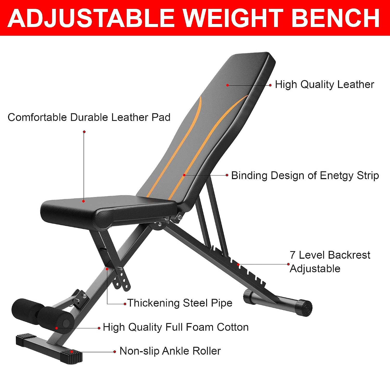 Weight Bench Adjustable Workout Bench for Full Body Workout,Foldable Strength Training Fitness Bench Multi-Purpose,Portable Flat/Incline/Decline Exercise Bench for Home Gym