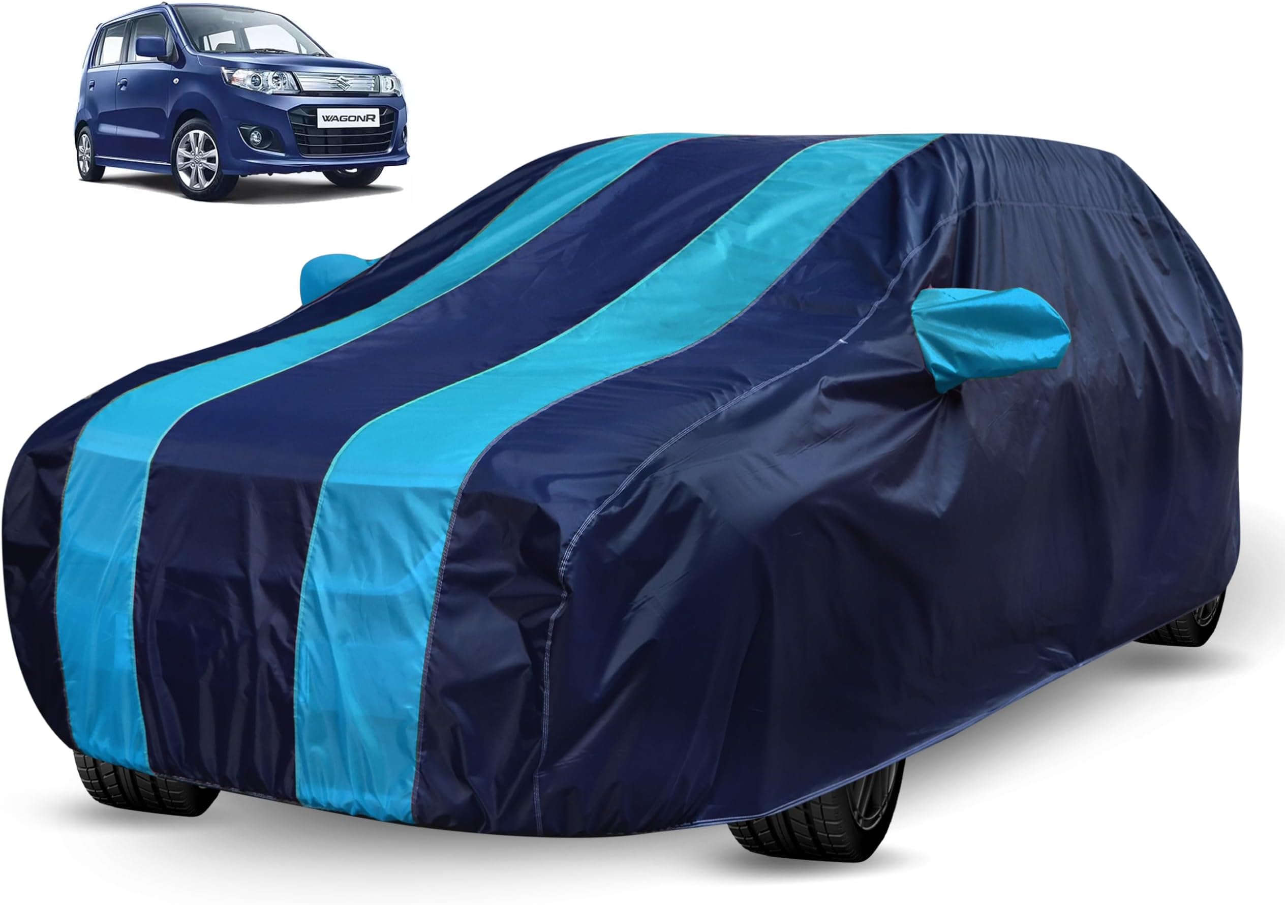 Car Cover Compatible with Maruti WagonR (Model : 2004-2018) with Mirror Pocket, Water Resistant, Triple Stitched, WagonR Car Cover, Navy-Blue
