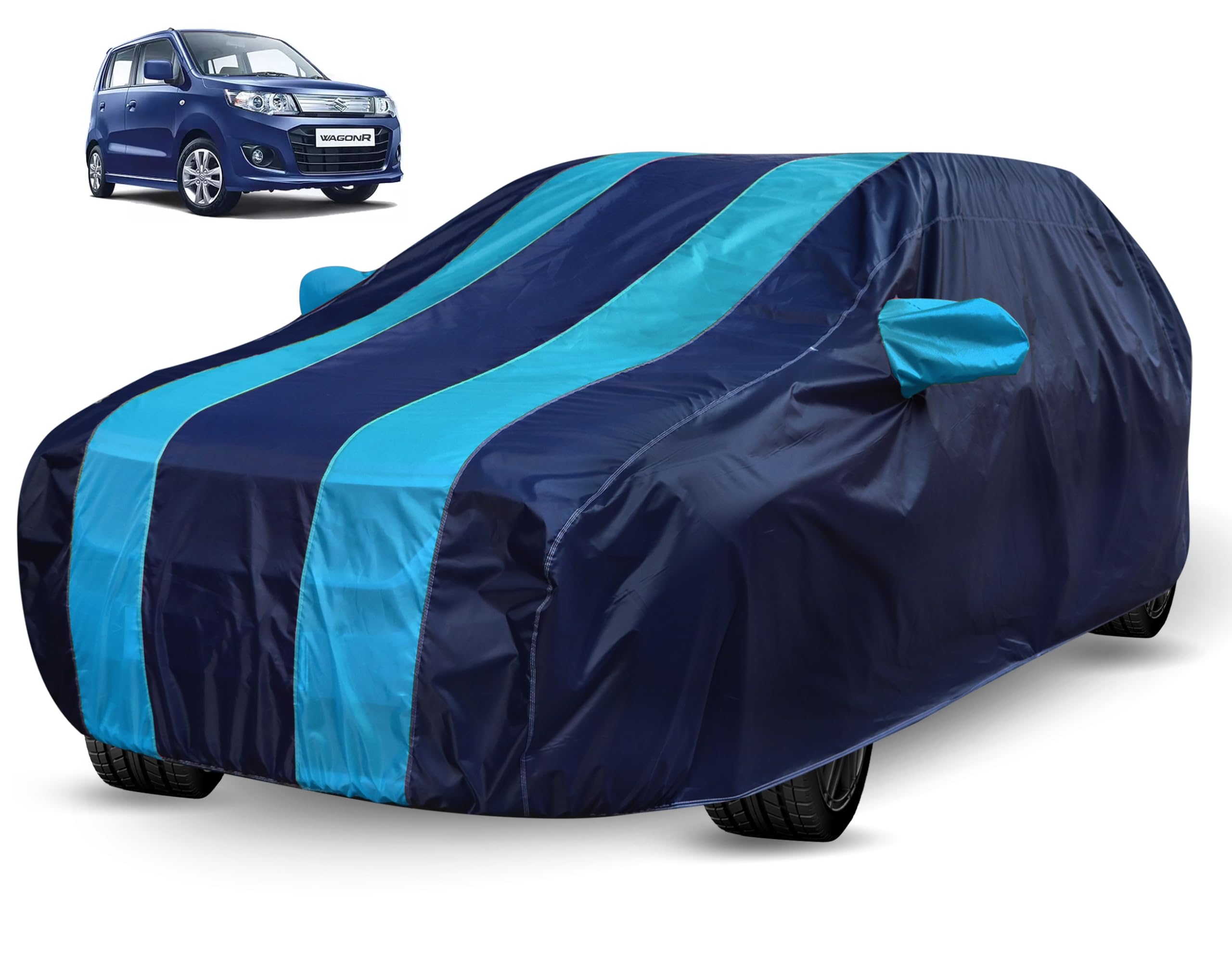 Auto Hub Car Cover Compatible with Maruti WagonR (Model : 2004-2018) with Mirror Pocket, Water Resistant, Triple Stitched, WagonR Car Cover, Navy-Blue