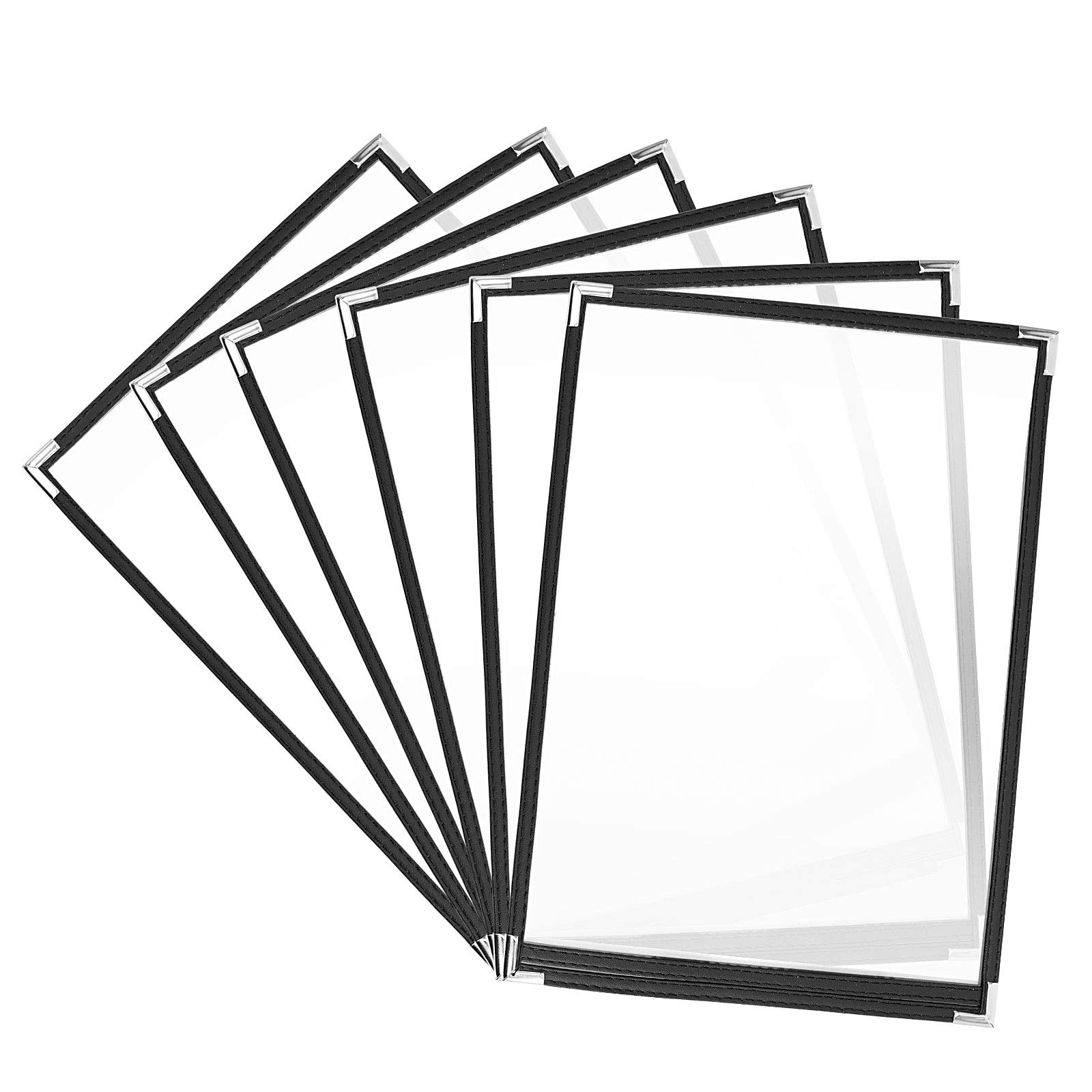 8 Protège-Menus A4 KOHAND - Double Volet Transparent/Bord Noir - Corners Acier Inox - Pour Restaurants