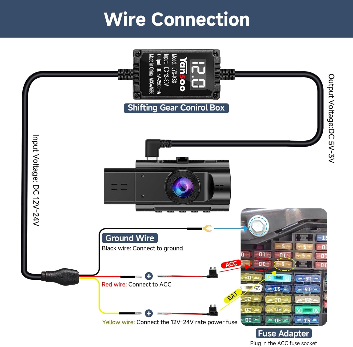 Dash Cam Hardwire Kit with Digital Voltage Display & Adjustable Protection, 12V-24V to 5V/3A, 3-Lead USB-C Hardwire Kit w/Low Voltage Cutoff & 24H Parking Mode, Car Truck SUV - Image 6