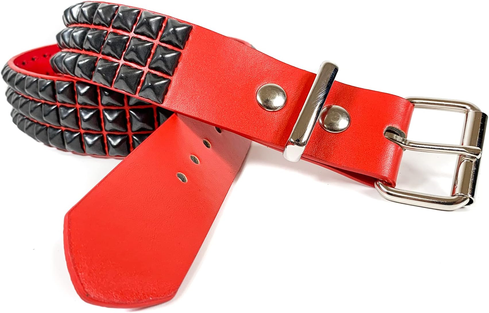 Funk PlusPatent Red Three Row Black Pyramid Stud Belt Vegan Leather Punk Goth Alternative USA Made