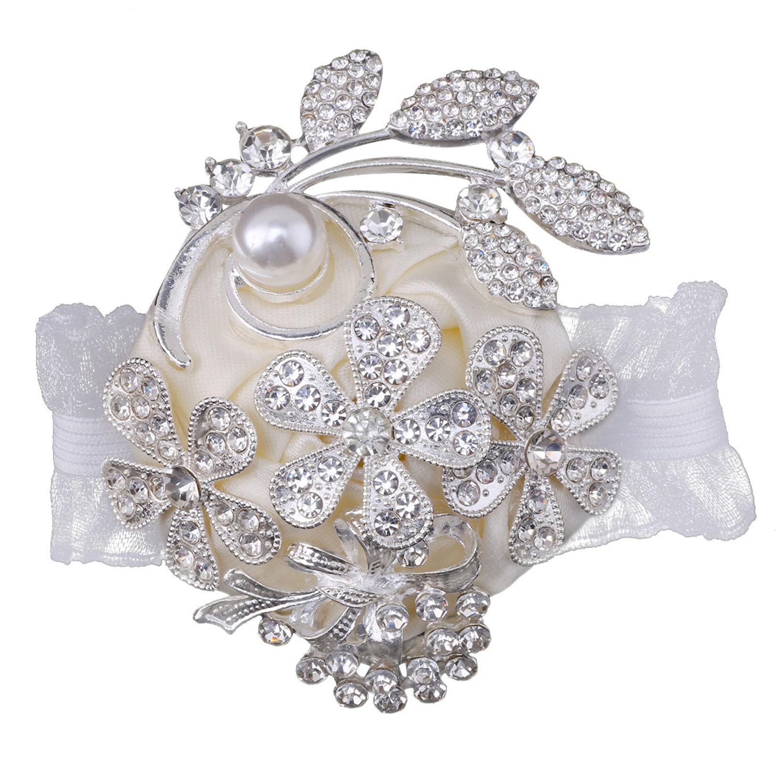 Tazweeq Rhinestone Wrist Corsage Wristlet,Bracelet Silk Wrist Flower,Fashion Pearl Accessories Wrist Flower,Pearl Rhinestone Wrist Flower for Wedding Bridesmaid Bridal Shower Prom Party.