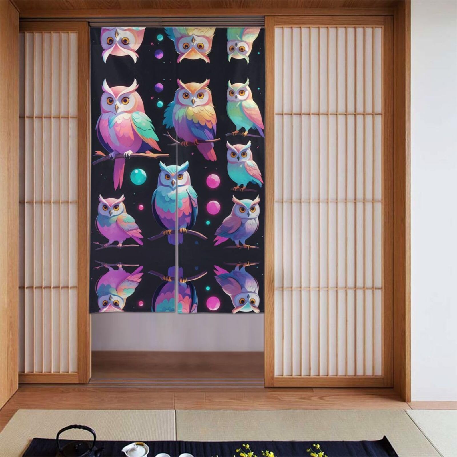 Rideaux imprimés hiboux Aurora 86x142 cm pour séparation de pièces