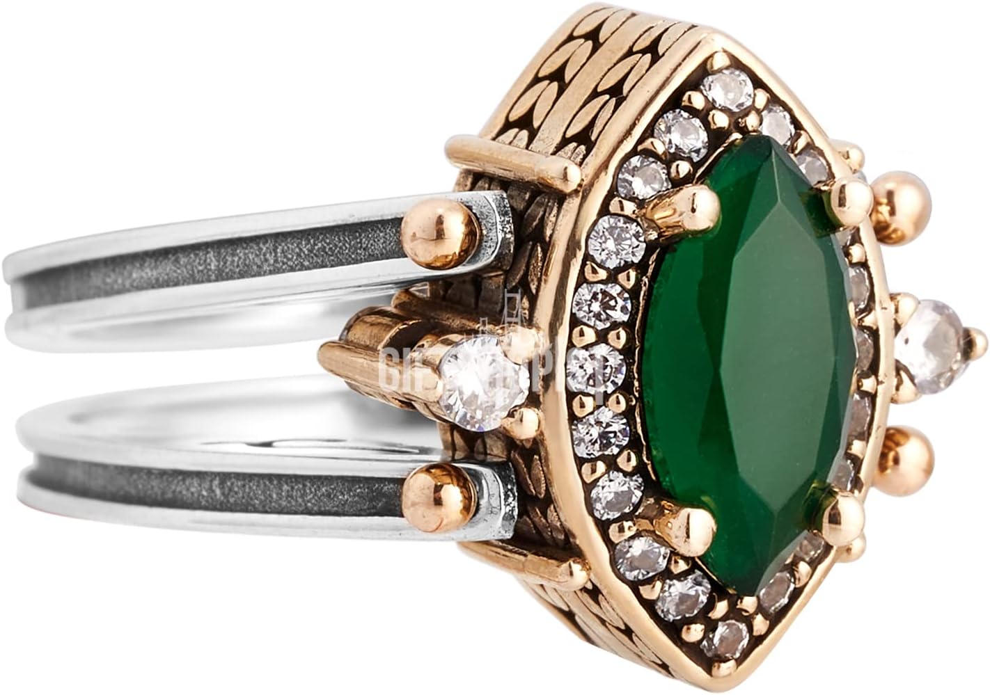 Elegant Reversible 925 Sterling Silver Ring for Women Jewelry - Handcrafted in Turkey, Featuring Marquise Cut Ruby Emerald Jade and Round Topaz 925 Sterling Silver Ring Size Options