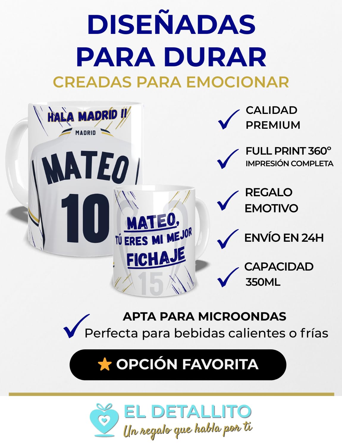 Taza Madrid Personalizada Fútbol Nombre Número Y Dedicatoria , Regalo Para Profesores Dia Del Padre Original Amigo Invisible Cumpleaños Para Aficionados De Equipos Apta Microondas Té Café Desayuno