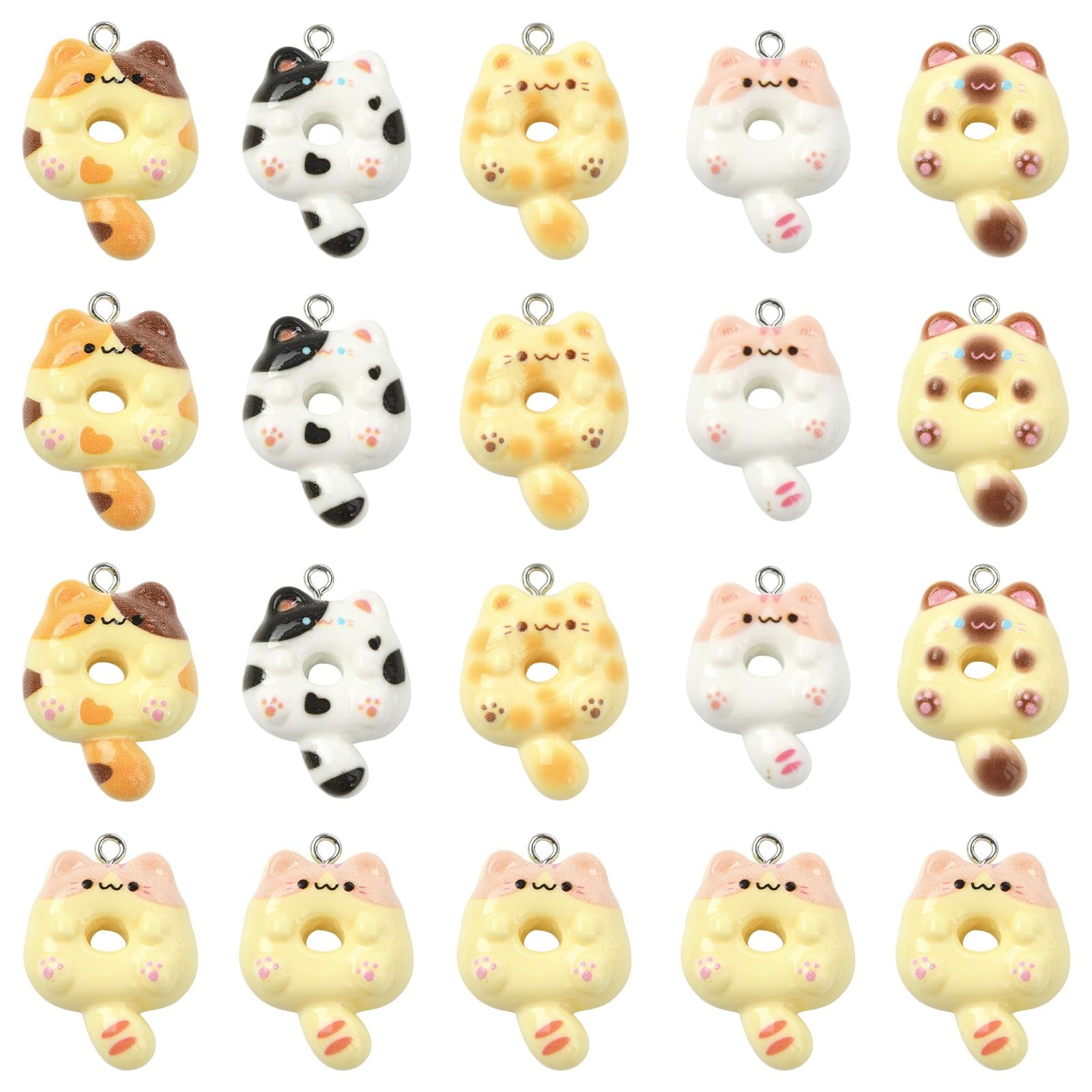 Stiesy 30Pcs Cute Cat Donut Charms Resin Cat Charm Bulk Animal Food Pendant for Jewellery Making Crafting DIY Bracelet Necklace Earring Presents